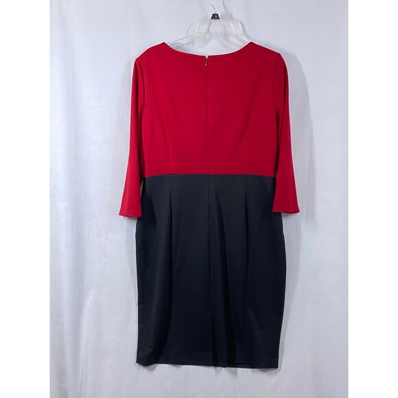 Kasper Dress Red & Black Color Block 3/4 Sleeve Shift Dress Size 12 - Picture 4 of 7